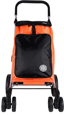 Cofan Carro de Compra Plegable con 6 Ruedas | Material: Aluminio | Bolsa de 53 litros | Bolsillo para congelados | Naranja y Negro/Gris (Naranja y Negro, 53 litros)
