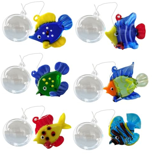 TWEW (6 pezzi) decorazioni galleggianti in vetro colorato a forma di pesce per acquario, decorazione artigianale a bolle per decorazioni per la casa