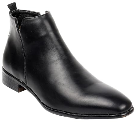 LVTFIYQX Botas Chelsea De Cuero Marrón para Hombre Botines De Punta Redonda Y Tacón Grueso Botas De Trabajo Casuales Clásicas Antideslizantes E Impermeables,Negro,43 EU