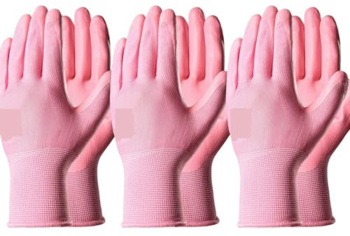 NihaoWXM Gardening Gloves 3Pairs Women's Colorful Gardening Gloves for Digging Planting Weeding Nail Finger Protection(3 Pairs Pink,L)