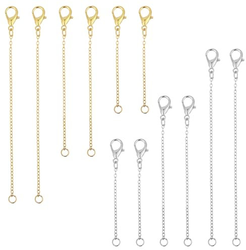 Necklace Extender, 12pcs Silver and Gold Chain Necklace Clasp Extender Jewelry Extenders with Lobster Claw Clasp Stainless Steel Bracelet Extenders Necklaces Anklet Bracelet Extension for Women