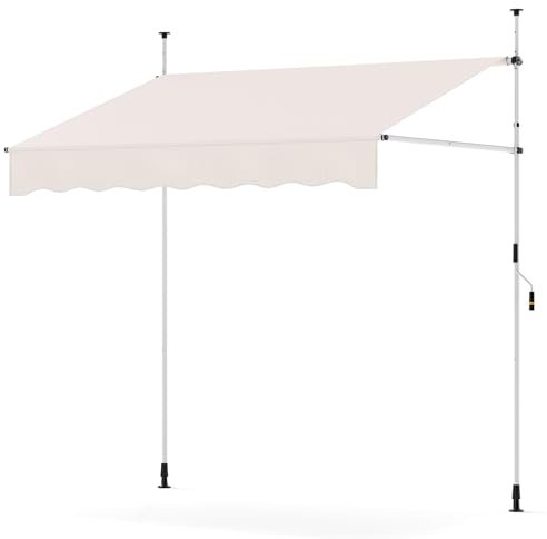 RELAX4LIFE Tenda da Sole per Esterno con Morsetto senza Forare, Telaio Telescopico, Telo Anti-UV, Altezza e Inclinazione Regolabile, Ideale per Balcone e Terrazzo (Beige, 200x180cm)