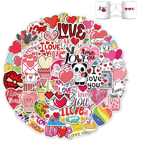 YZROHYI 50 Piezas Pegatinas de San Valentín,Pegatinas Decorativas Amor,Love Stickers Scrapbooking,Calcomanias Aesthetic para Botella,Stickers para Movil Impermeable,Pegatina Adhesivas Decorativas