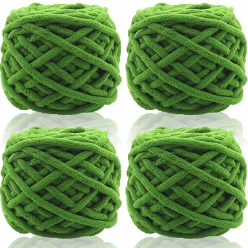 95gx4 Chunky Yarn for Crocheting & Knitting,7mm/0.27inches Thick Crochet Chenille Yarn,Fluffy Chunky Wool for Crochet Blanket,Doll,Bag,Hat,Pillow Cushion,Cat Bed(Autumn Fragrance Green)