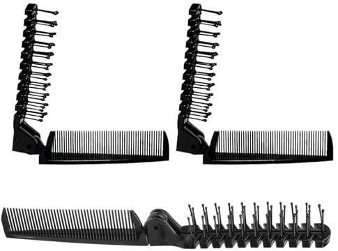 Lot de 3 peignes pliables de voyage - Brosse à cheveux portable - Brosse à cheveux de poche pour homme - Double tête - Outils de coiffure en plastique antistatique