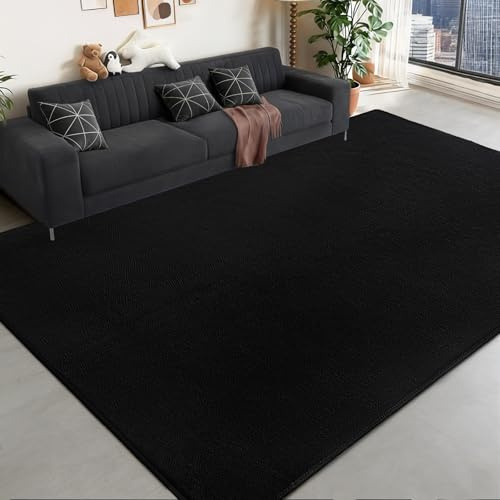 QDUIDU Large Area Rugs for Bedroom Living Room - 5x8 Feet Ultra Soft Black Rug Thickened with Memory-Foam, Solid Modern Minimalist Carpets for Home Decor, Non-Slip and Comfy Nursery Room Rugs