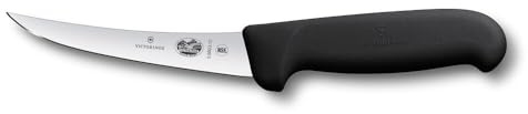 Victorinox Fibrox - Coltello da disossamento affilato per carne e pesce, 12 cm, lama curva, sottile, in acciaio inox, colore: Nero