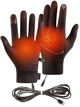 USB Heated Gloves, Full Finger Electric Heated Gloves for Men Women, Waterproof & Upgrade Non-Slip Electric Heating Glove for Women Men Skiing Cycling Fishing (Black, M)