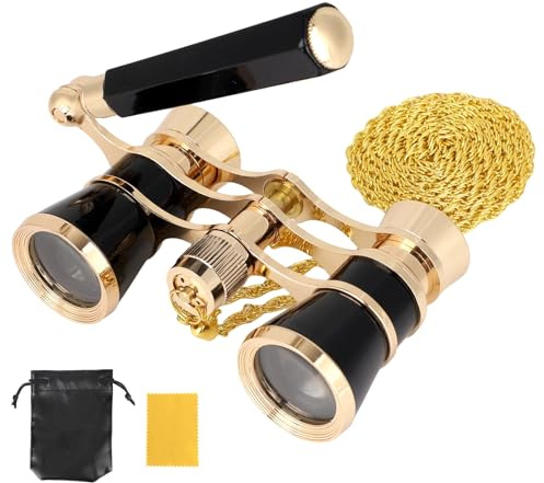 Binocolo Opera 3X25, Mini Binocolo Teatro Compatto con Manico Regolabile e Catena Occhiali da Teatro Vintage Portatile per Donne Adulti Bambini Concerti Cinema Eventi Musicali