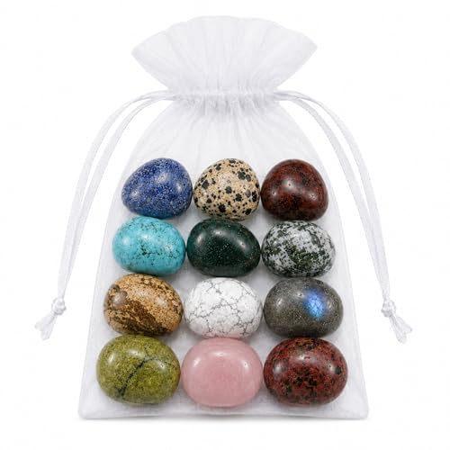 Milaboo 12er Set Glückssteine Natursteine ca 2–3 cm – Edelstein Trommelsteine im Organzasäckchen – kleine Handschmeichler als Geschenk, Glücksbringer oder Dekoration (Set 2 (12 Stück))