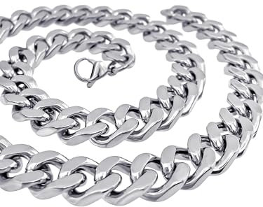 RUGGED STEEL - Herren Panzerkette Edelstahl massiv - XXL Männerkette breit & schwer (14mm / 170-280g) 50 55 60 65 70 75 80 cm - stabiler 24/7 Schmuck → wasserfest - Silber Hochglanz - inkl Schmuck-Box