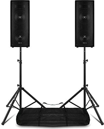 VONYX SL28 Passive PA Speaker System, Pair of 2-Way DJ Disco Speakers 1600W, Dual 8-Inch Woofers, Piezo Tweeters, Includes Adjustable Stands & Transport Bag, Ideal for Parties & Events