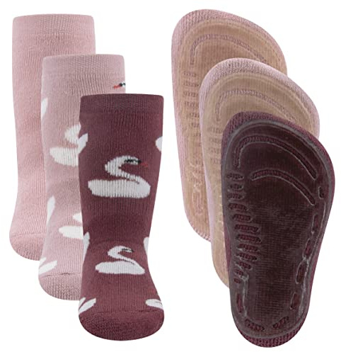 EWERS 3-pack Swan stopper socks SoftStep, socks with non-slip sole for girls, non-slip socks with rubber sole, 3 pairs of non-slip children's socks, size EU 29-30
