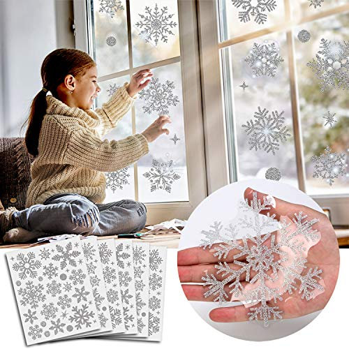 Taspire 190 Glitterations Schneeflocken Fensterdeko, Abnehmbare Fensterbilder Schneeflocken, PVC Weihnachtssticker Fenster, Fensterbilder Weihnachten Wiederverwendbar, Deko Weihnachten Fenster