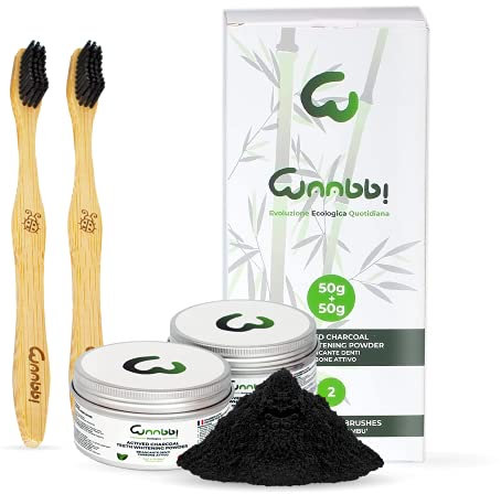 Carbone Attivo Sbiancante Denti Professionale 100g Dentifricio Carbone Vegetale Sbiancamento Pulizia Denti Polvere Sbiancante Teeth Whitening 2 Spazzolino Bamboo