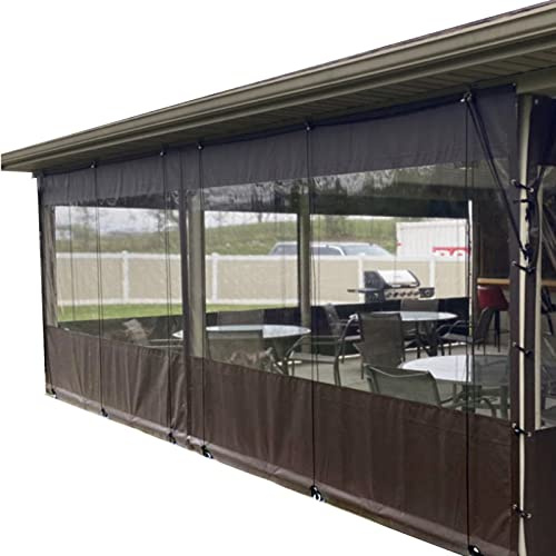 AWSAD Rideau Imperméable Extérieur, Bâche en Plastique Transparent, avec Perforé Panneau de Rideau, pour Pergola, Terrasse, Rideaux Latéraux de La Tente (Color : Gray, Size : 2.5X2.5m)
