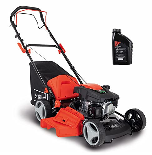 Scheppach MS161-46 Benzin Rasenmäher - 46 cm Schnittbreite | 55 Liter Fangkorb | Stahlgehäuse | 7-stufige Höhenverstellung | Mulchfunktion | Radantrieb | Seitenauswurf | inkl. Motoröl