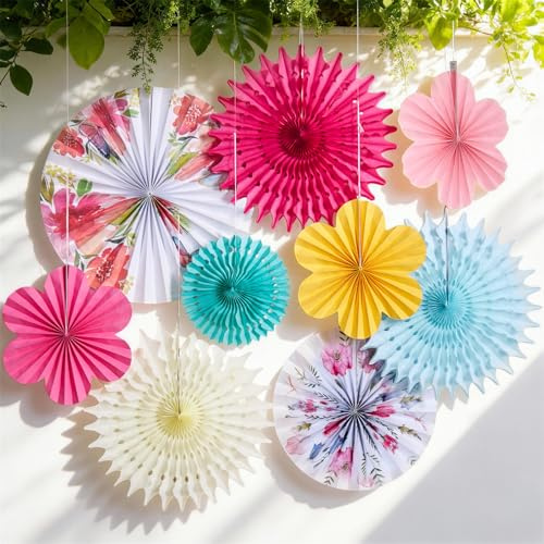 SUNBEAUTY 10 Pezzi Colorato Di Decorazioni Floreali In Carta Confezione Da Ventagli Rotondi In Carta a Nido d'Ape Da Appendere Per Matrimoni, Deco Estiva, Compleanno, Baby Shower, Backdrop Garland