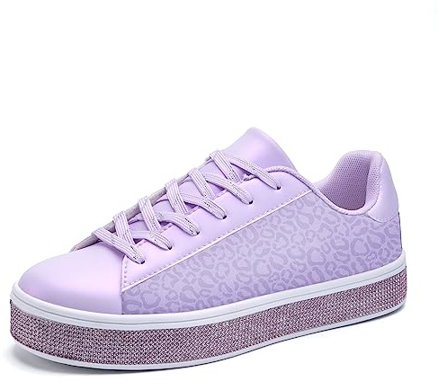 UUBARIS Zapatillas de tenis con purpurina para mujer, color neón, elegantes, brillantes, con diamantes de imitación, para boda, novia, zapatos de lentejuelas brillantes, Purpurina con estampado de