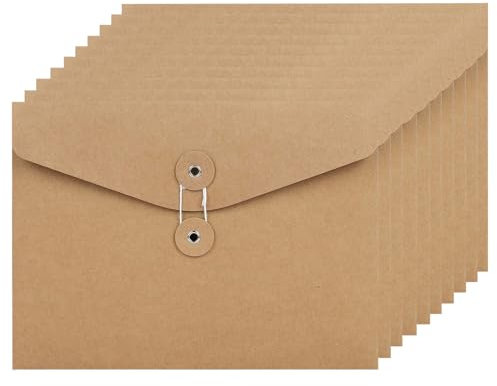 10 Stück A5 Dokumententasche Präsentationsmappe Mappen Pappe Aktenordner Sammelmappe Kraftpapier Umschläge Organisation mit Externe Taste Wickeldichtung Design Brieftasche Umschläge für Büro Schule