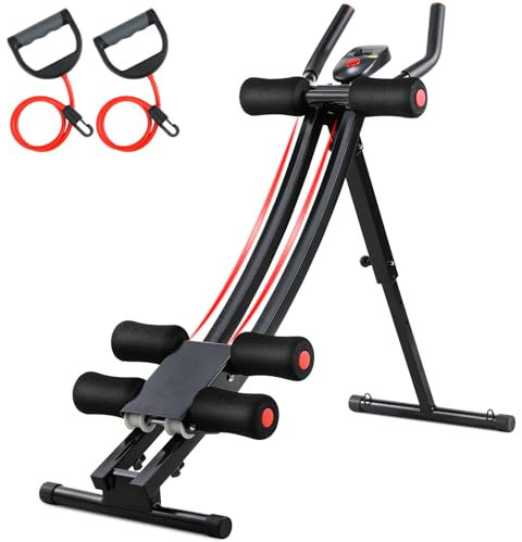 LIFERUN Bauchtrainer für zuhause, Klappbar und Platzsparend, mit LCD-Monitor, 4 stufigem Widerstand, AB Trainer Nutzergewicht bis 120kg, Bauchmuskeltrainer für Bauch, Arm, Bein und Rücken