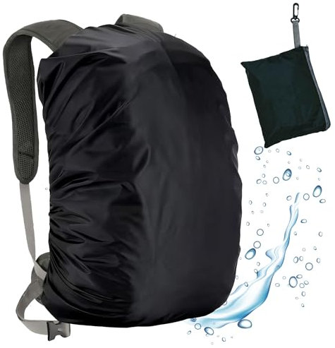 mauepersu Regenschutz für Rucksäcke Schulranzen, Wasserdichter Rucksack Regenhülle Regencape mit Reflektoren & Rutschfester Kreuz Schnallenriemen für Wandern, Camping, Radfahren (Schwarz, S(35-40L))