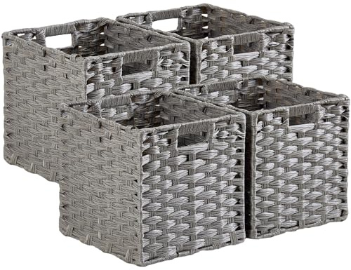 Mangata Cubos de almacenamiento de 28 x 28 cm, cestas de almacenamiento de ratán sintético, organizador decorativo para armario, impermeable, no mohoso (Gris, paquete de 4)
