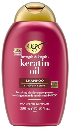 OGX Keratin Oil Shampoo kräftigendes Anti Haarbruch Shampoo mit Keratin Öl für strapaziertes Haar bei Haarbruch und Spliss, 385ml