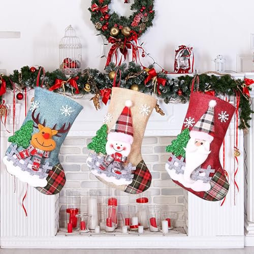AUEJACKY Nikolausstrumpf 4Pcs Nikolausstiefel Zum Befüllen Nikolaussocken Deko Nikolausstiefel Zum Befüllen Weihnachtsbaum Anhänger Weihnachtsdeko Mit Weihnachtsmann, Schneemann, Rentier-A (C)