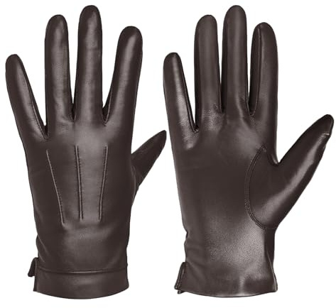 Harssidanzar Mens Leather Gloves Genuine Sheepskin Cashmere Lined Warm Touchscreen Texting Gloves SM052US (Brown(touchscreen), L)