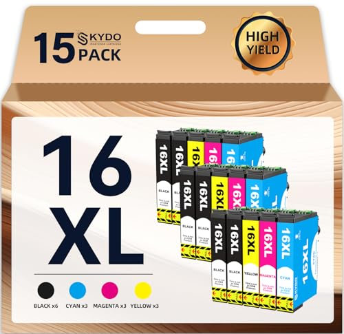 Skydo 16XL 16 XL Tintenpatronen kompatibel mit Epson 16XL 16 XL für Epson Workforce WF-2510 WF-2630 WF-2650 WF-2760 WF-2530 WF-2520 WF-2540 WF-2750 WF-2660 (15 Stück)