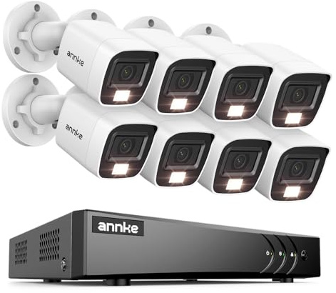ANNKE Système de sécurité 3K avec double lumière intelligente, DVR 8 canaux 3K Lite H.265+ avec détection AI personnes/véhicules, caméra Bullet 5MP avec audio, vision nocturne couleur, sans disque dur