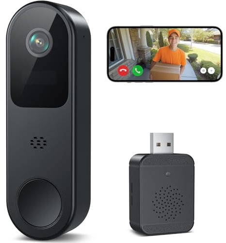 Belleye Sonnette sans Fil avec Caméra, 2K HD Sonnette sans Fil Extérieure Étanche, Détection Mouvement PIR,Audio Bidirectionnel,Vision Nocturne,Stockage Cloud,Alimentation Batterie 2.4G WiFi