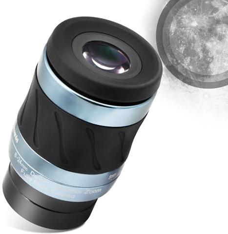 Astromania Updated Deluxe Zoom Aspheric Eyepiece for 1.25/2 inch Astronomical Telescopes & 1.25 Inch Filters, Versatile 8-24mm Zoom Telescope Eyepiece, Fully Multi-Coated 6 Element Telescope Accessory