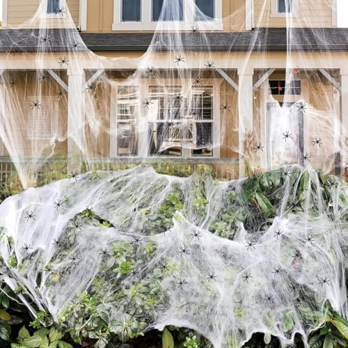 GESDYO 200 g vita nät halloween spindelnät dekoration med 30 st falska spindlar halloween spindelnät töjbar halloween spindelnät för halloween dekorationer kan täcka cirka 70,629 fot³