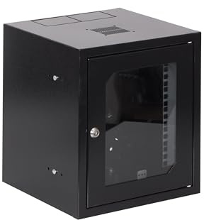 SABAJ M&D - Armario de red (10 pulgadas, 6U, H355 x 310 x 300 mm, profundidad útil 250 mm, puerta de cristal, montaje en pared, color negro