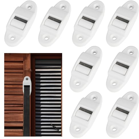 8 Pezzi Guida Cinghia per Tapparelle, Piccolo Guide del Nastro con Spazzola e Rullo, Bianco Guida Cinghia Tapparelle con spazzolino, Distanza Fori 40 mm, per Larghezza Fino a 14 mm (60 x 23 mm)
