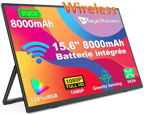 8000mAh Monitor Portatile Wireless (WiFi)，15,6 IPS 1920×1080 FHD Schermo Portatile Batteria Integrata, Monitor Portatil Wireless, Supporto AirPlay/Miracast, per Laptop/PC/Mac/Telefono/Tablet