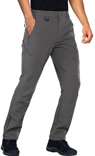 Stlight Mens Snow Ski Water Repellent Softshell Pants for Winter Hiking Fleece Lined Bottom Leg Zipper with 6 Zip Pockets, Grey, 48W x 30L
