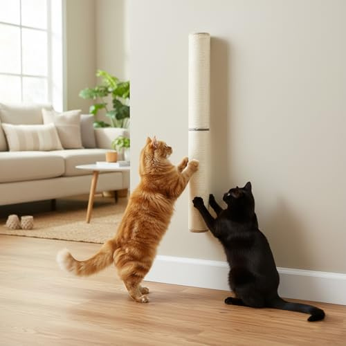Pinkgarden Kratzsäulen zur Wandmontage, 60 cm vertikaler Sisal Kratzbaum für Wohnungskatzen, platzsparendes Wandmöbel für Katzen mit natürlichem Juteseil und drehbarem Design