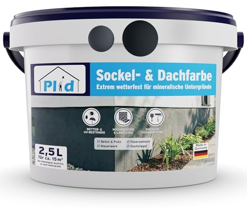 Plid Bas- och takfärg 2,5 l [antracitgrå] matt – fasadfärg utomhus, hög täckning, väderbeständig och UV-beständig med pärleeffekt – för betong, gips, murverk, taktegel och fibercement – ca 15 m²