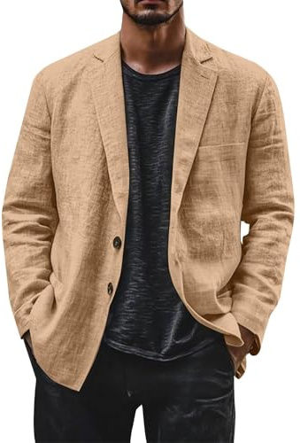 Veste légère en lin pour homme - Veste de sport d'été - Blazer en coton - Col rabattu - Blouson d'affaires - Confortables - Veste de sport élégante