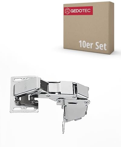 Gedotec Caravanscharnier Hochklappscharnier CH 600 Klappen-Scharnier mit Feder Schließautomatik | Möbelscharnier für Anschlag mit Blende | Stahl vernickelt | 10 Stück - Schrank-Scharnier verstellbar
