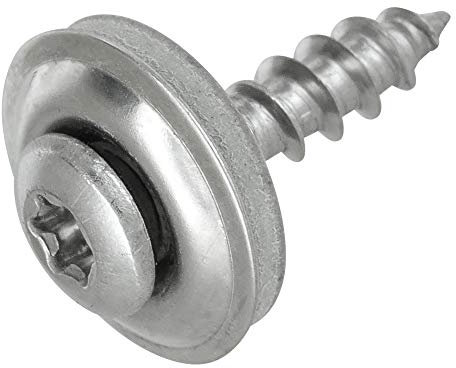 100 viti Spengler 4,5 x 25 Torx, con disco di tenuta da 15 mm, in acciaio inox A2 vuoto, testa piatta, vite universale, viti