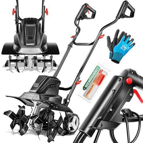 MASKO® Motobineuse électrique 1 500 Watts | 40 cm de Largeur de Travail, 20 cm de Profondeur de Travail | Bineuse | Motoculteur à Fraise | Cultivateur | Fraiseuse de Jardin | Bineuse électrique, Noir