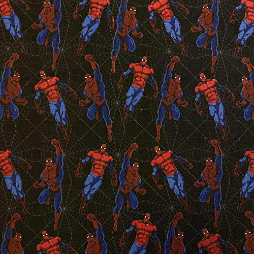 Kt KILOtela - Patchwork-Stoff, Digitaldruck, 100 % Baumwolle, Breite: 140 cm, Länge: 50 bis 50 cm, Spiderman, Schwarz