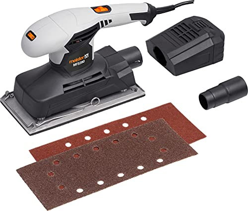 Meister Schwingschleifer 280 W, MFS280 - Drehzahl-Vorwahl - Stufenlos einstellbare Schwingfrequenz - Klemmbefestigung & Staubabsaugung - Inkl. Staubfangbox / Rutscher mit Schleifblätter / 5456190