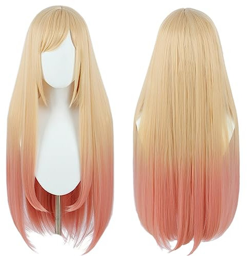 Linfairy Long Blonde Dye Pink Cosplay Perücke Halloween Kostüm Perücken für Frauen
