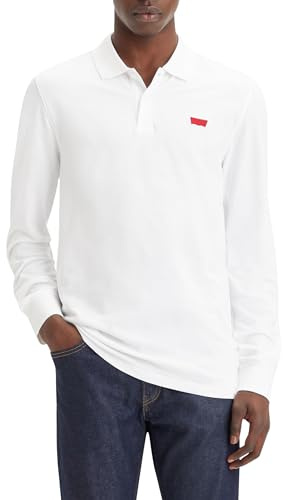 Levi's Men's Long-Sleeve Slim Housemark Polo Shirt, Bright White, M