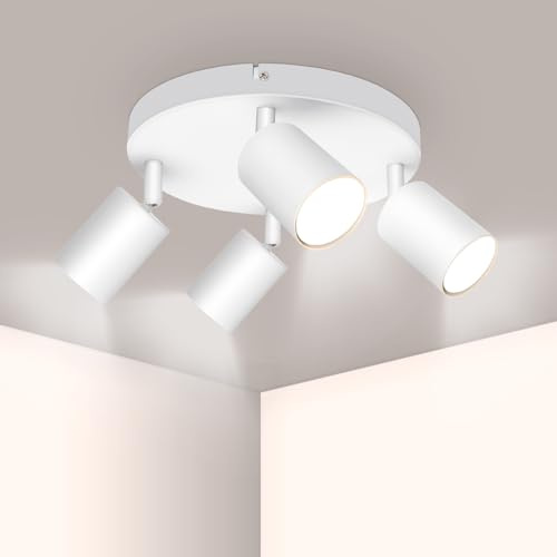 Ketom Adjustable 4 Way Ceiling Spotlight Fitting, GU10 LED Ceiling Light | Indoor Spotlights Ceiling Lights Rotatable, Modern White Metal Round Ceiling Spotlight for Kitchen Living Room, Without Bulb